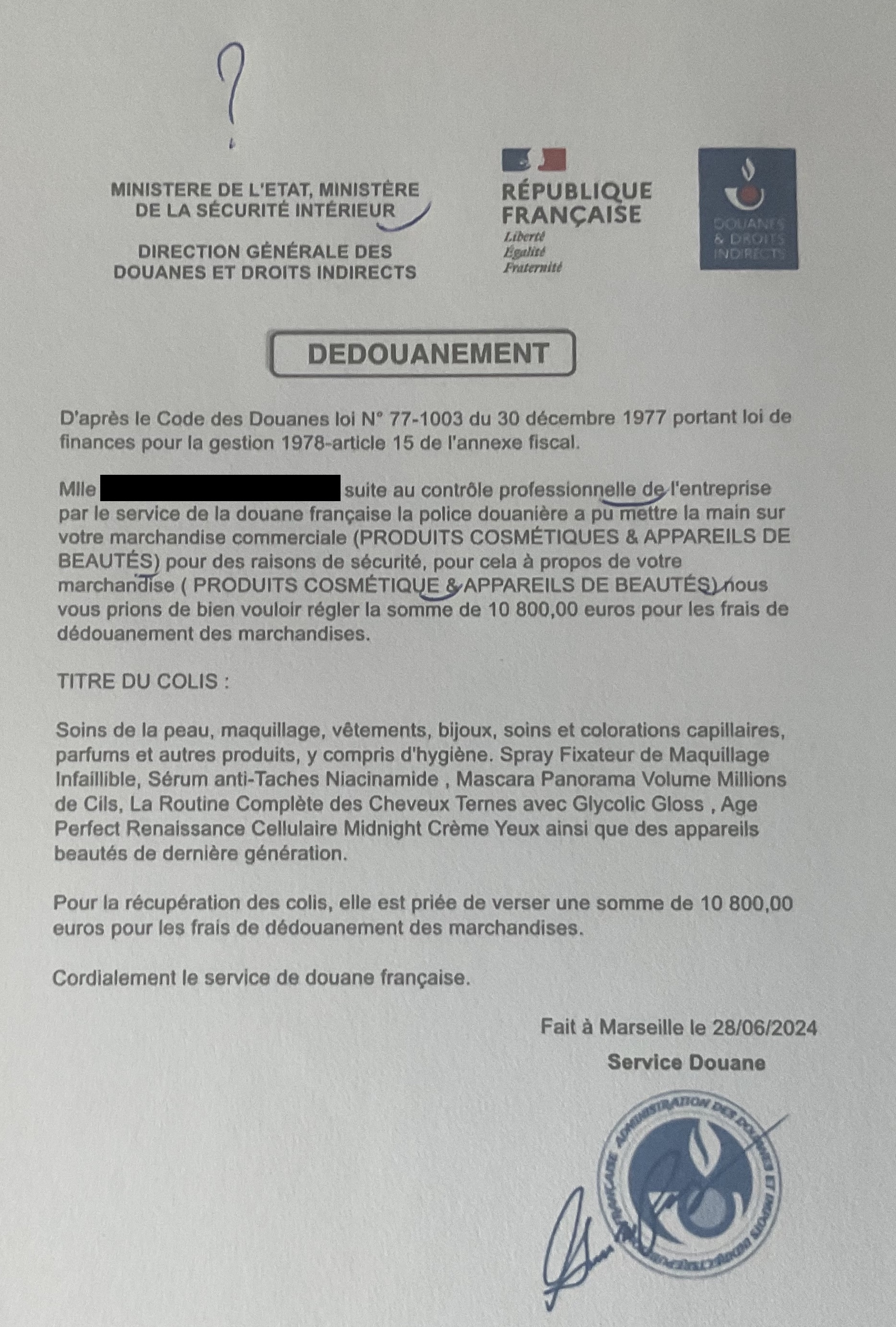 Alerte aux faux courriers de dédouanement