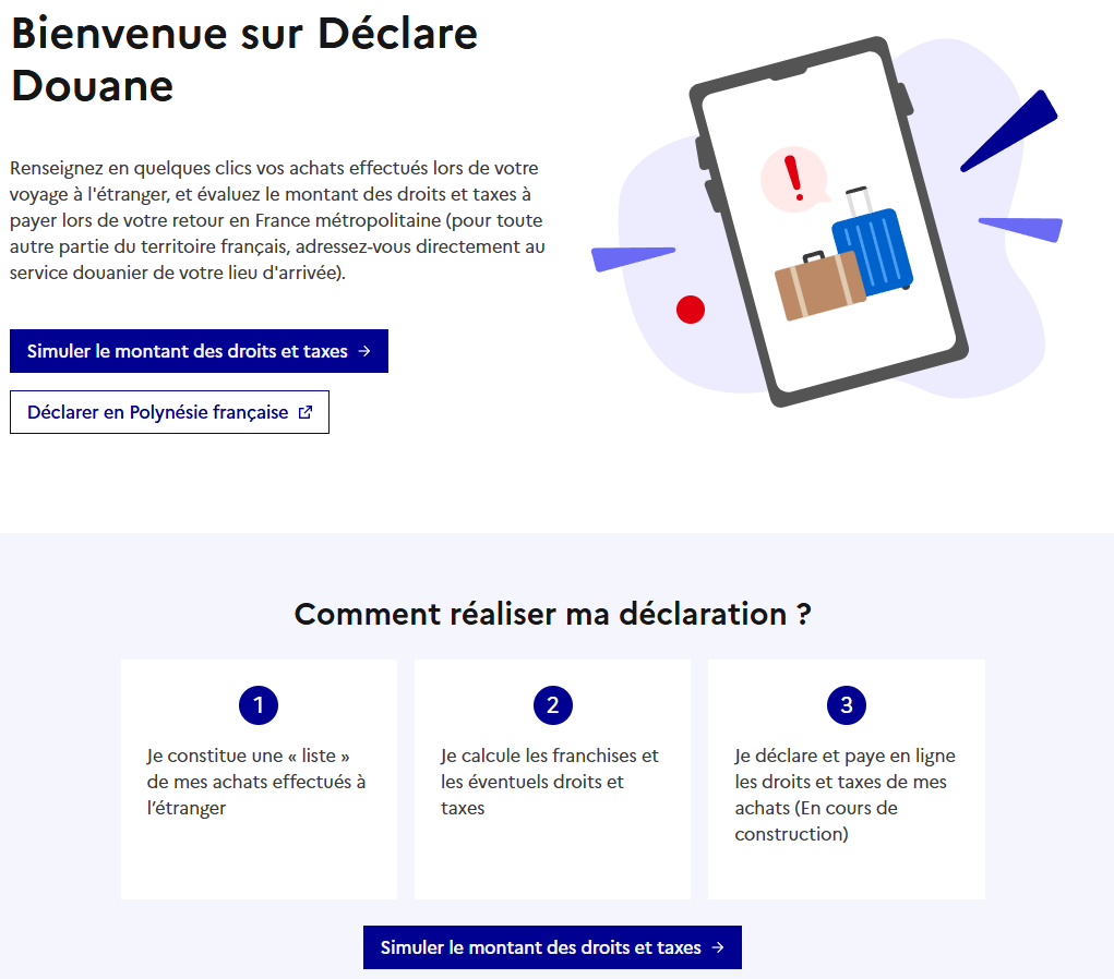 Interface du site DéclareDouane